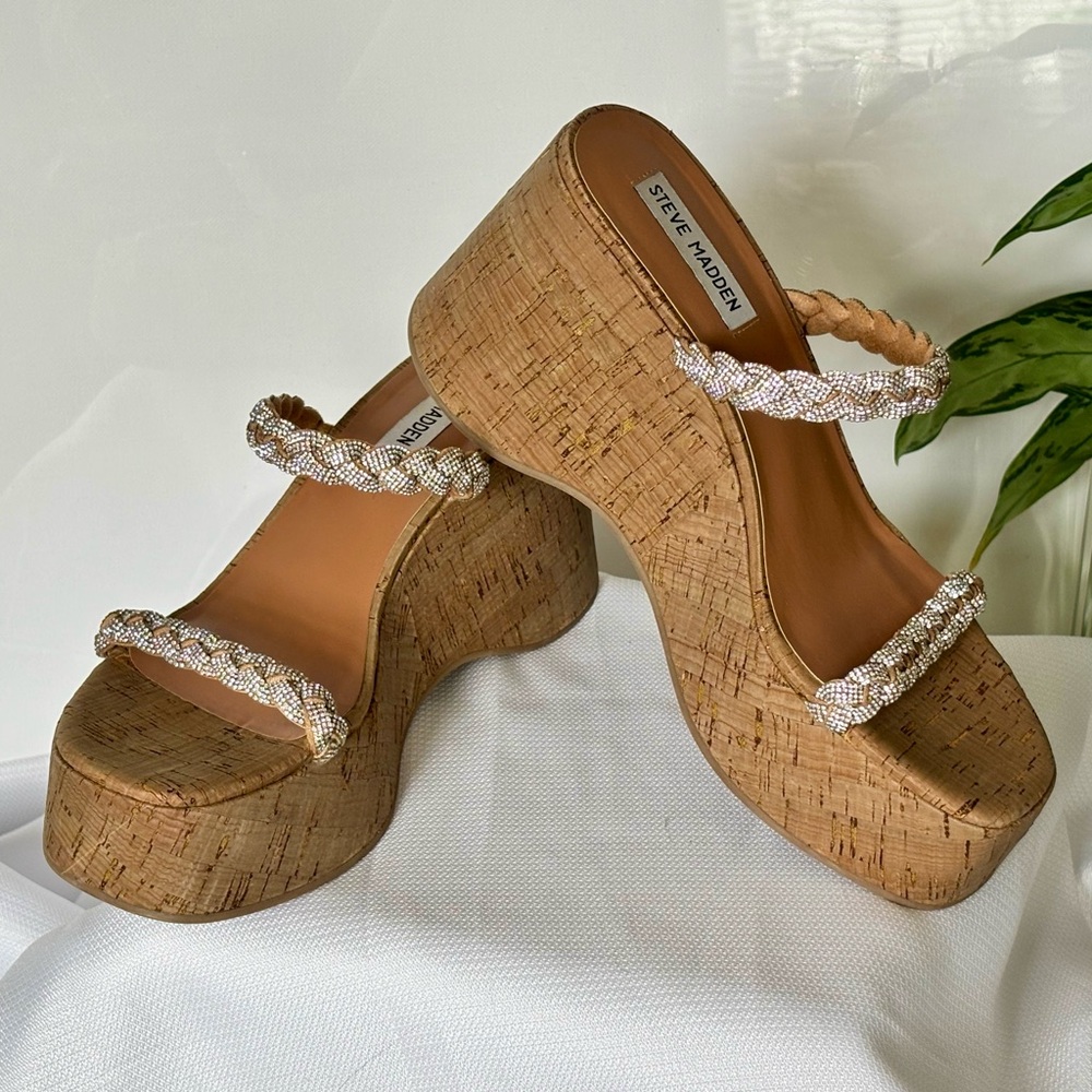 Steve Madden Dayna Tan Platform Sandals with Braided Detail barely worn